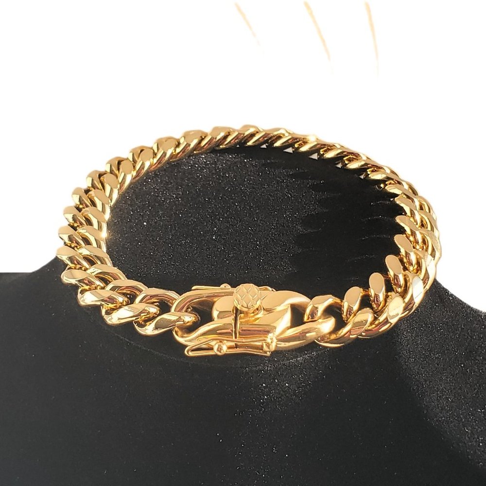 Mens 8.5" Locking Clasp 18K Gold Cuban Chain Link Bracelet 18 Karat Jewelry 8.5 - Picture 5 of 8
